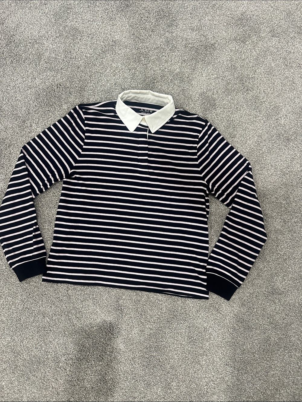 J. Crew Navy & White Striped Long-Sleeve Polo with White Collar never worn